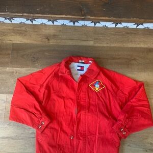 Tommy Hilfiger Red and White Striped Lining Jacket 100% cotton size S